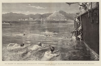 Een alarm voor een haai, een onaangename onderbreking tijdens het baden vanaf een oorlogsschip in Malaga door William Small